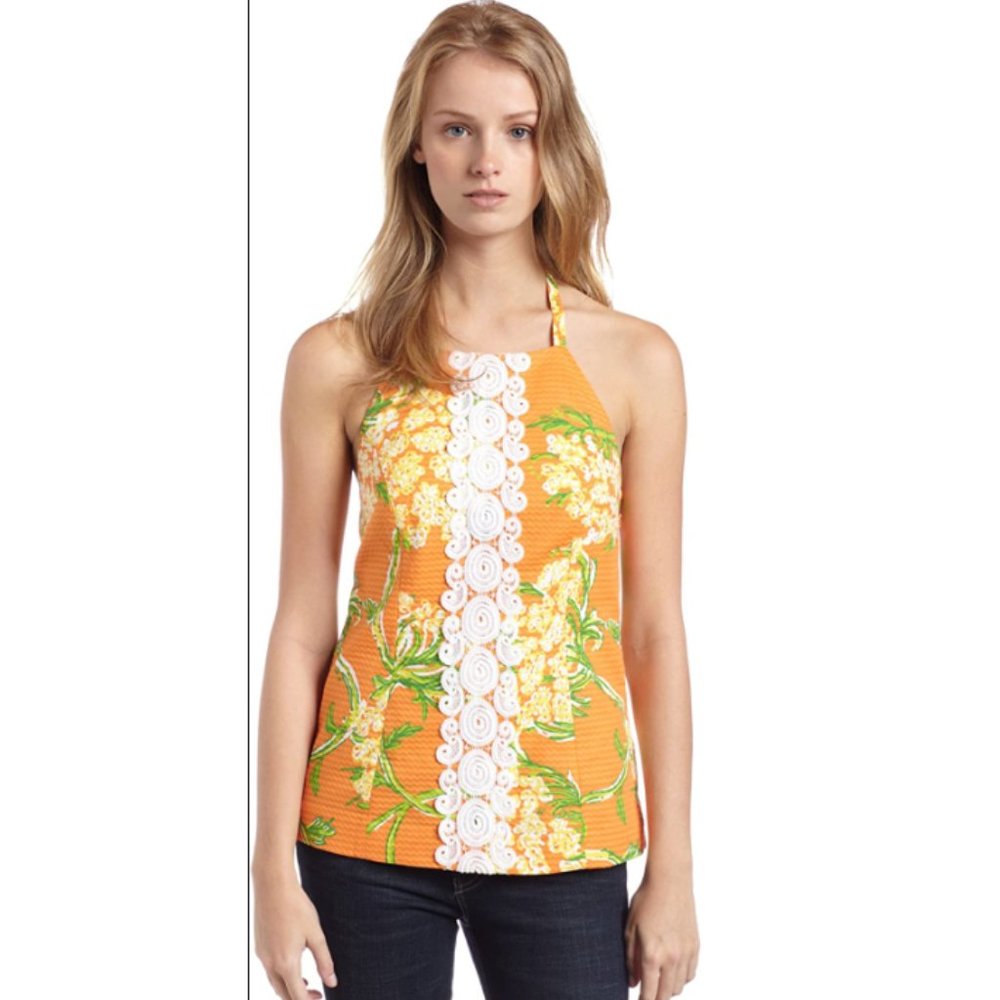 Lilly Pulitzer Hillview Orange Floral Halter Top 2